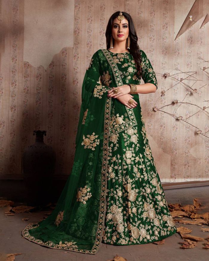Dark Green Elegant Heavy Designer Work Wedding/Partywear Special Lehenga  Choli - Indian Heavy Anarkali Lehenga Gowns Sharara Sarees Pakistani  Dresses in USA/UK/Canada/UAE - IndiaBoulevard