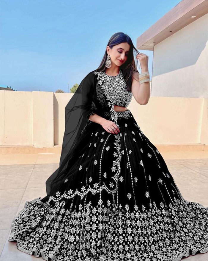 Black Color Wedding Wear Net Fabric Beatific Lehenga Choli