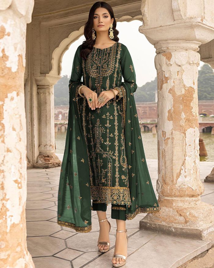 Buy Faux Georgette Green Salwar Kameez (NWS-6906) Online